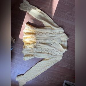 Yellow Cable-Knit Button Front Peplum Sweater